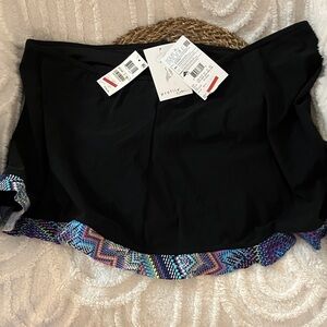 Profile By Gottex Black Swim Skirt with Multicolor Zigzag Trim